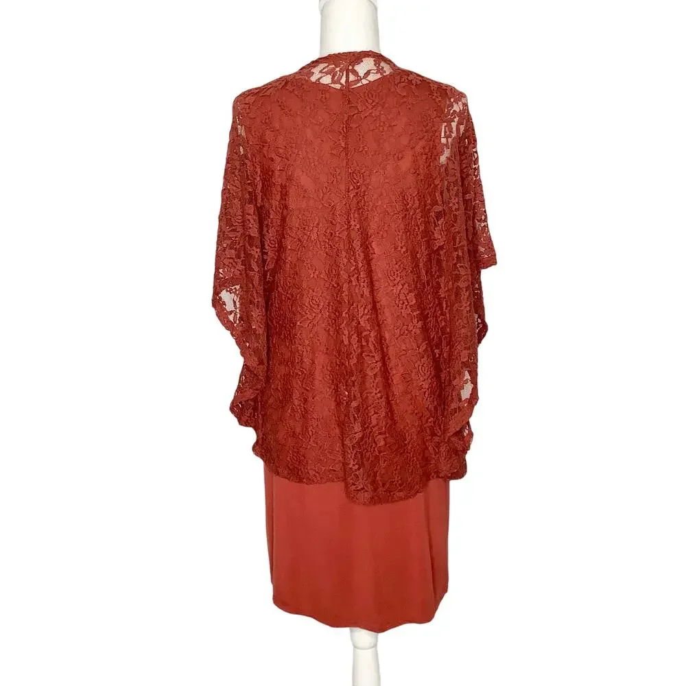 Liberty Love Burnt Orange Two Piece Dress Lace Cardigan Topper Small